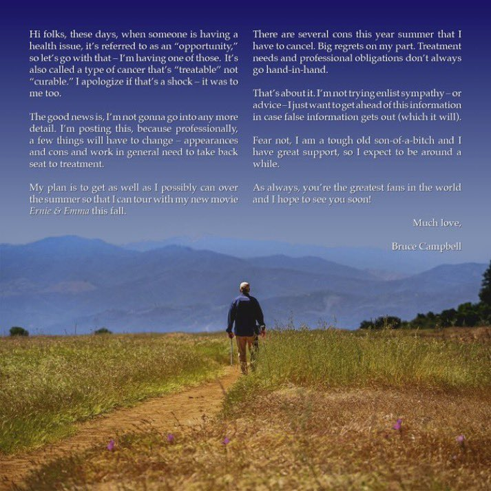 브루스 캠벨, 건강 문제로 일정 취소…“치료에 집중”