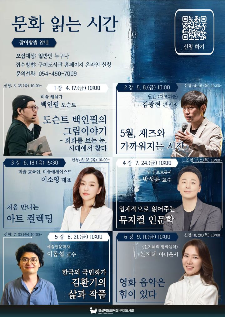 구미도서관, 4~9월 미술·음악 인문학 특강 '문화 읽는 시간' 운영