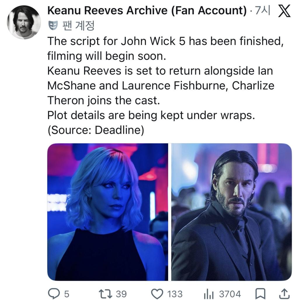 ‘존 윅 5’ 제작설 확산…키아누 리브스 복귀 가능성 주목