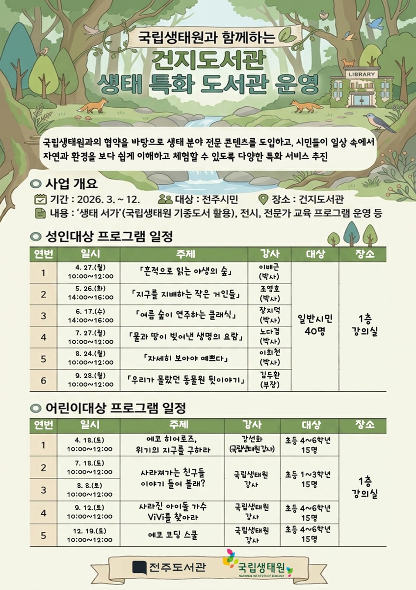 전주 건지도서관, 생태교육 거점으로… 국립생태원과 협력 확대